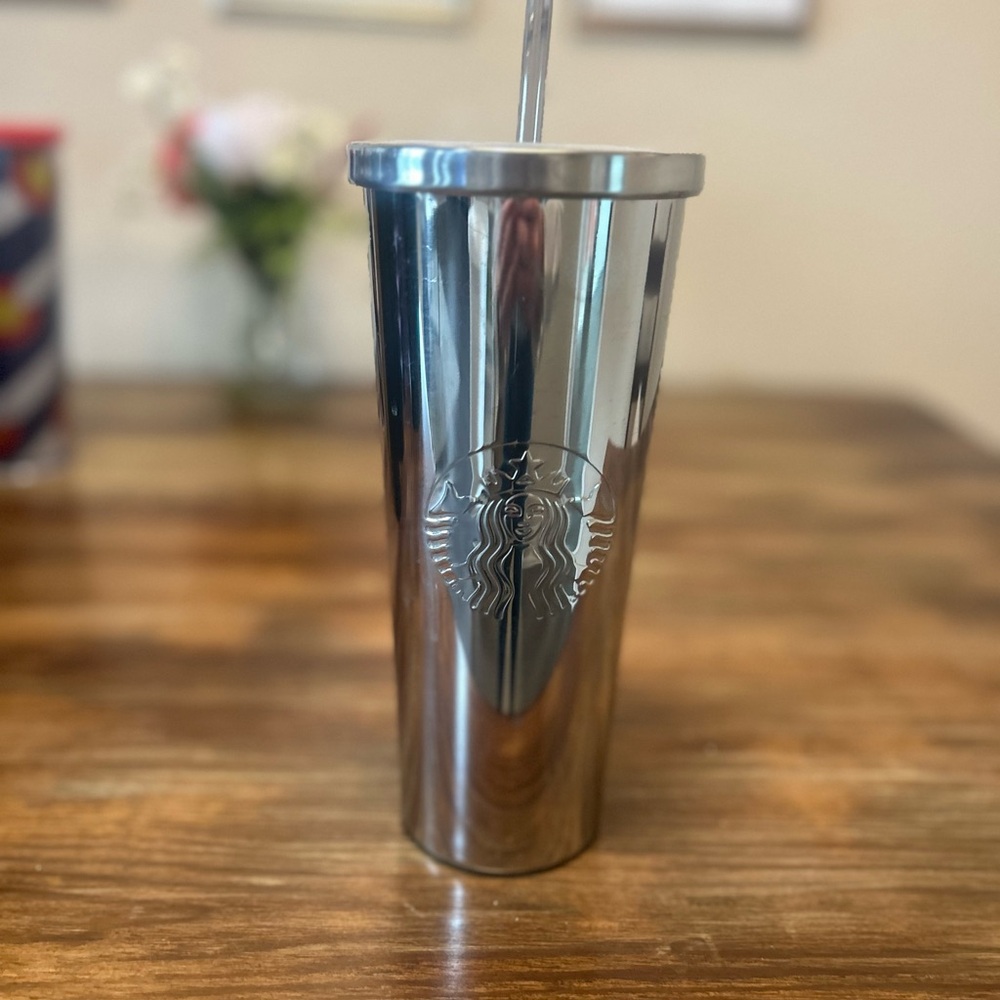 Starbucks Silver Tumbler with Straw